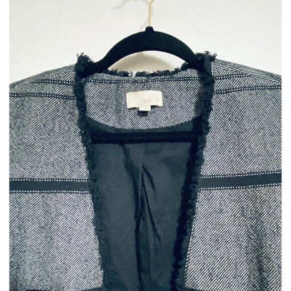 LOFT Blazer Womens Medium Open Front Southwestern Fringe Cotton Navy Blue Boho - Picture 4 of 7